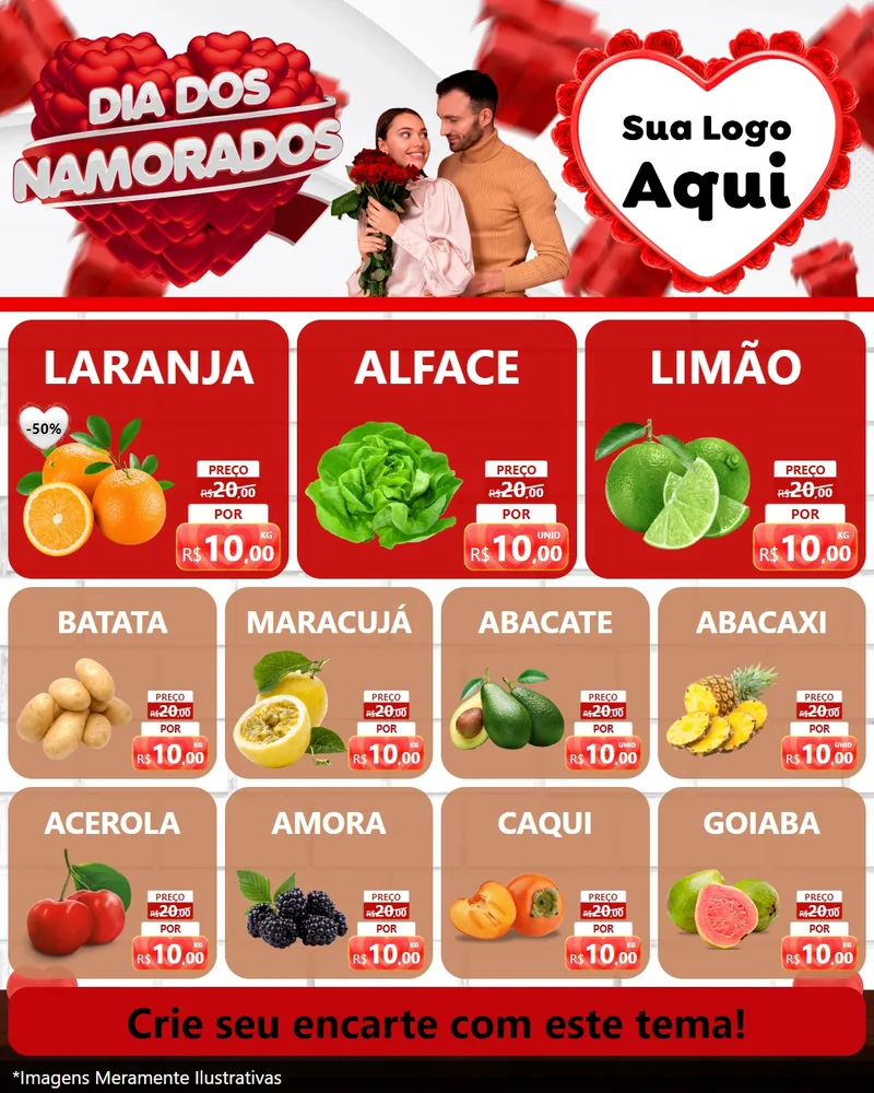 Modelo de Rede Social para Feed Instagram com o tema Dia dos Namorados para Hortifrúti
