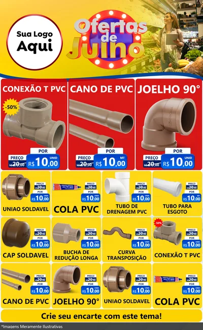 Modelo de Encarte para Encarte Grande com o tema Ofertas de Julho para Tubos e conexões