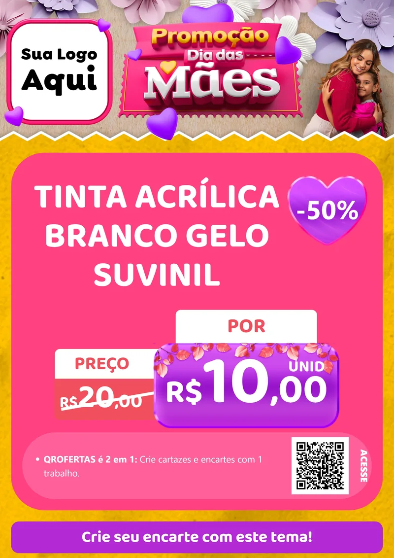 Modelo de Cartaz para Cartaz A4 Vertical com o tema Promoção Dia das Mães para Tintas e Ferramentas