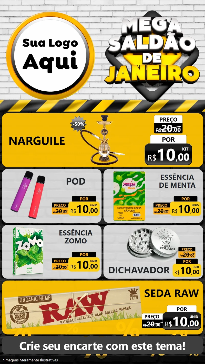 Modelo de TV para TV Vertical com o tema Mega Saldão de Janeiro para Tabacaria