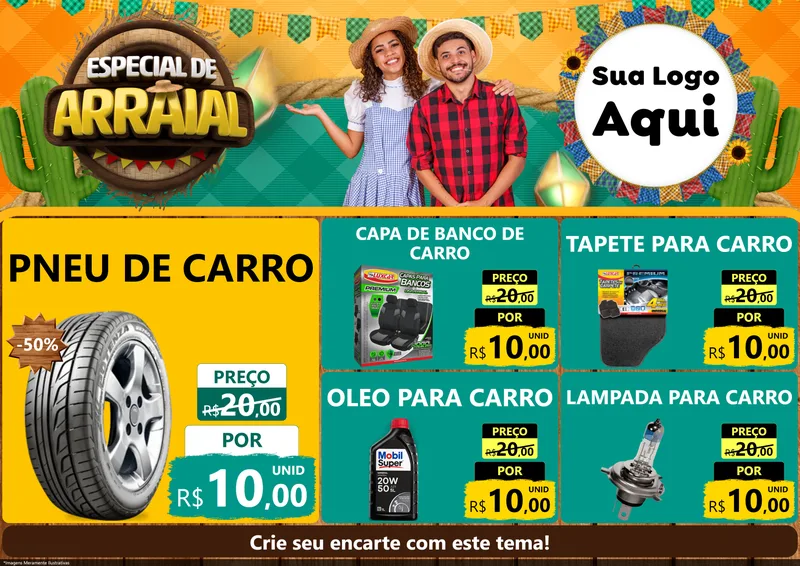 Modelo de Encarte para Encarte A4 Horizontal com o tema Especial De Arraial para Auto peças