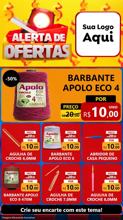 Modelo de Rede Social para Stories com o tema Alerta de Ofertas para Armarinho e Aviamentos