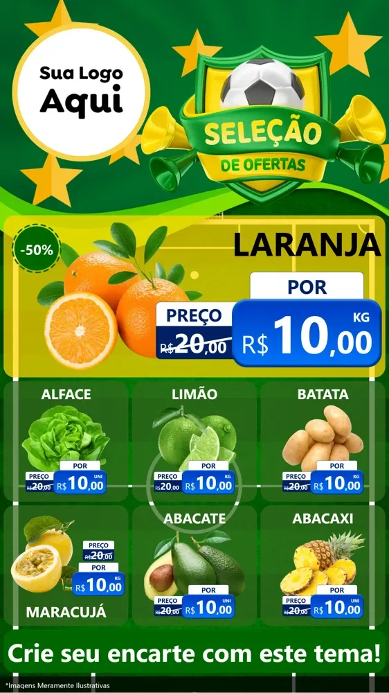 Modelo de Rede Social para Stories com o tema Seleção de Ofertas - Copa para Hortifrúti