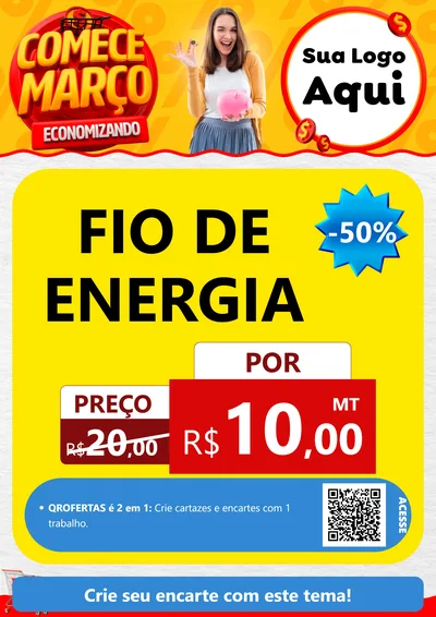 Modelo de Cartaz para Cartaz A4 Vertical com o tema Comece Março Economizando para Materiais Elétricos