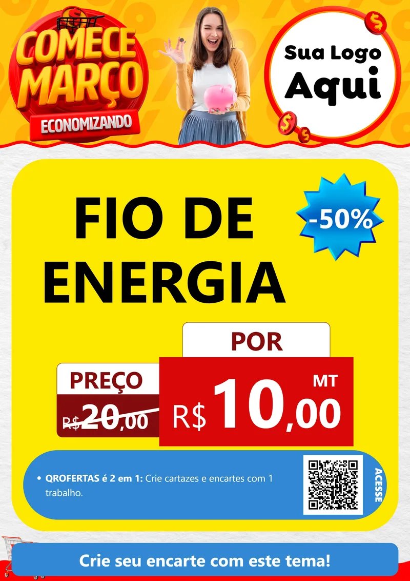 Modelo de Cartaz para Cartaz A4 Vertical com o tema Comece Março Economizando para Materiais Elétricos