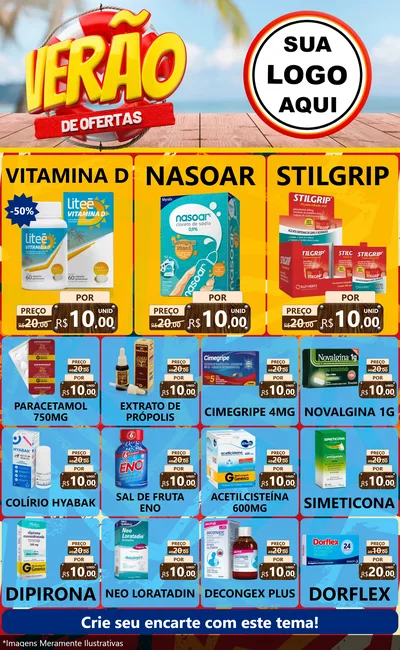 Modelo de Encarte para Encarte Grande com o tema Verão de Ofertas para Farmácia