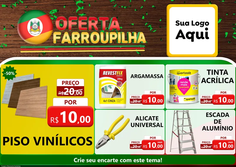 Modelo de Encarte para Encarte A4 Horizontal com o tema Oferta Farroupilha para Material para Construção
