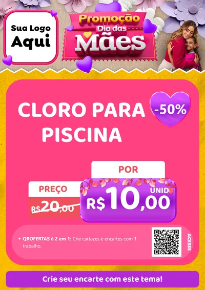 Modelo de Cartaz para Cartaz A4 Vertical com o tema Promoção Dia das Mães para Produtos para Piscina