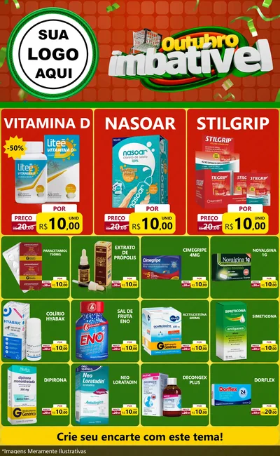 Modelo de Encarte para Encarte Grande com o tema Outubro Imbatível para Farmácia