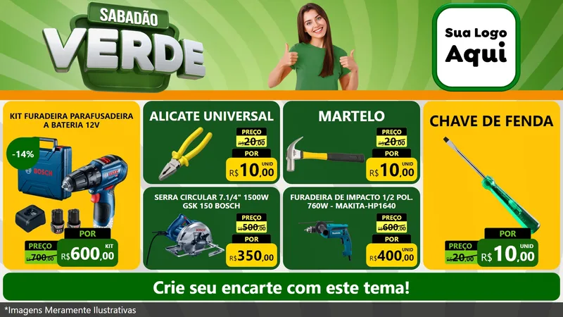 Modelo de TV para TV Horizontal com o tema Sabadão Verde para Maquinas e Ferramentas
