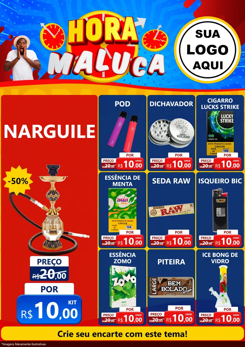 Modelo de Encarte para Encarte A4 Vertical com o tema Hora Maluca para Tabacaria