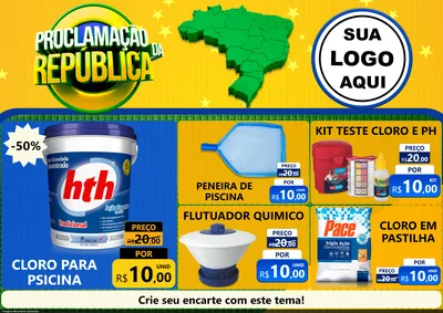 Modelo de Encarte para Encarte A4 Horizontal com o tema Proclamação da República para Produtos para Piscina