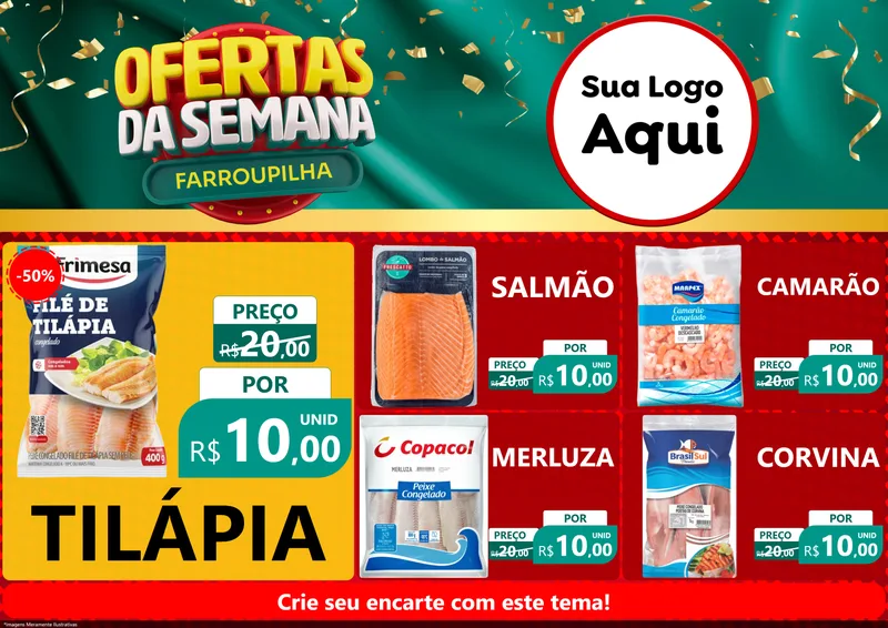 Modelo de Encarte para Encarte A4 Horizontal com o tema Ofertas da Semana Farroupilha para Peixaria
