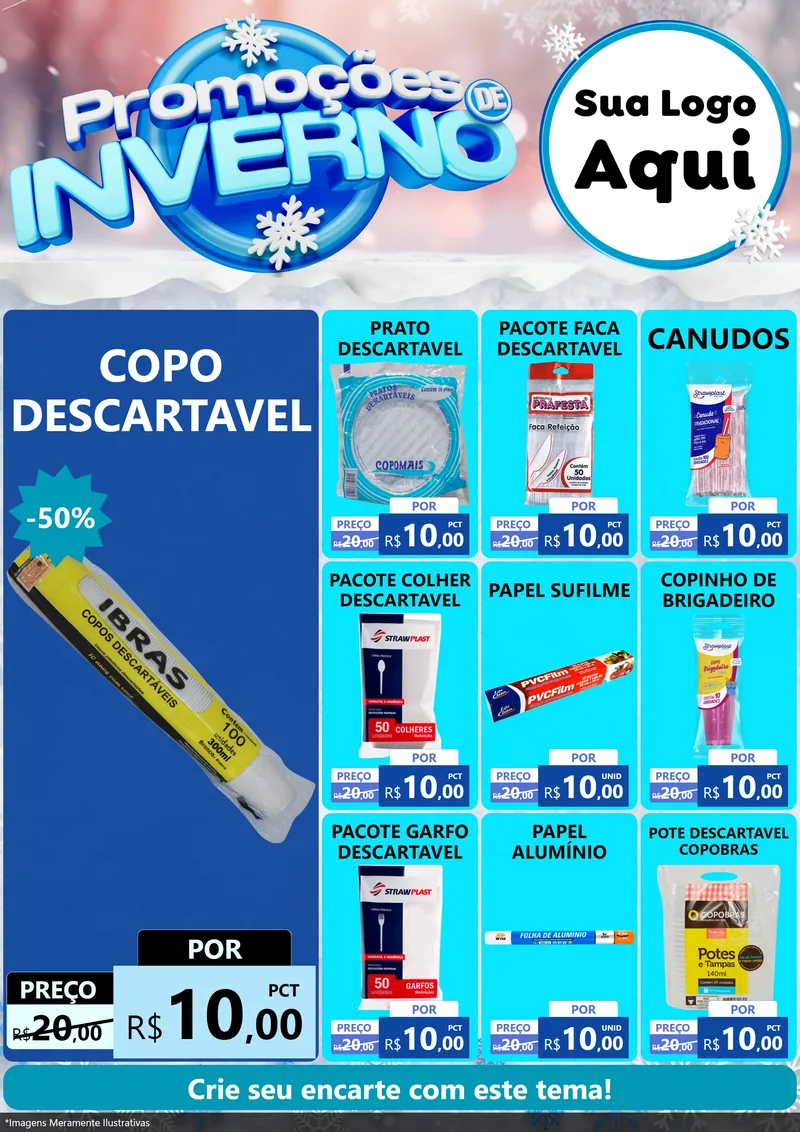Modelo de Encarte para Encarte A4 Vertical com o tema Promoções de Inverno para Embalagens