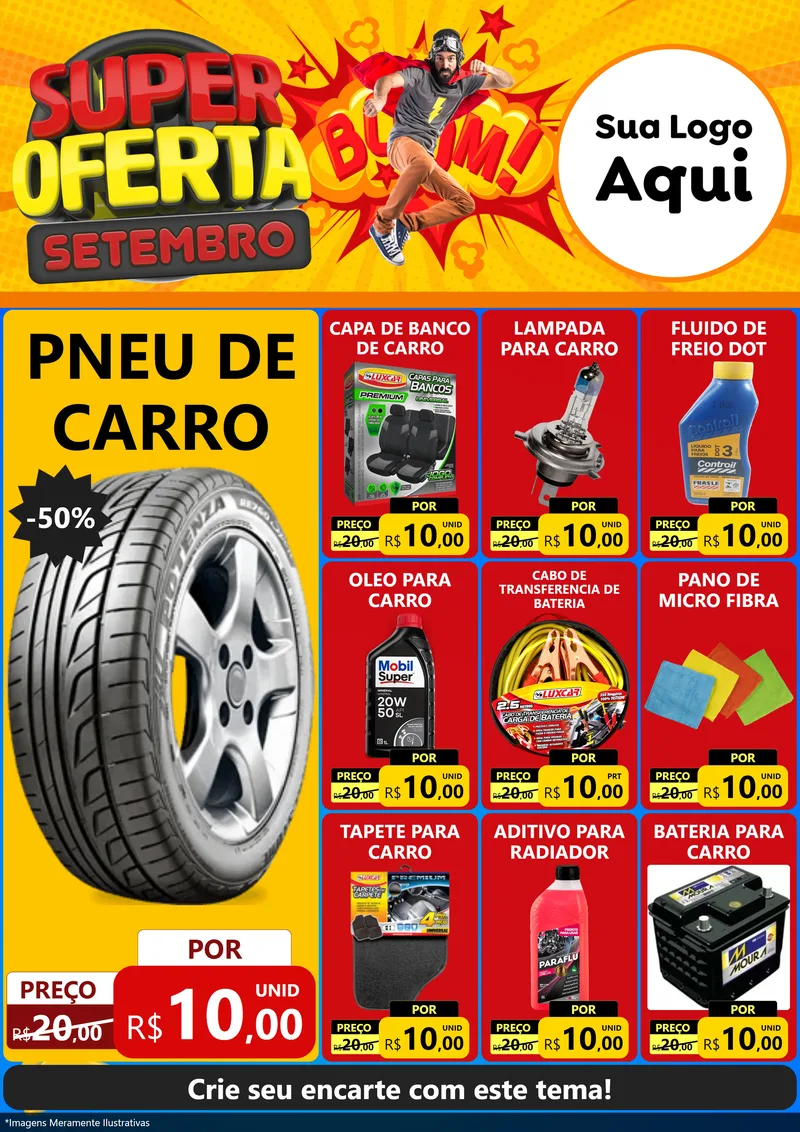 Modelo de Encarte para Encarte A4 Vertical com o tema Super Oferta Setembro para Auto peças