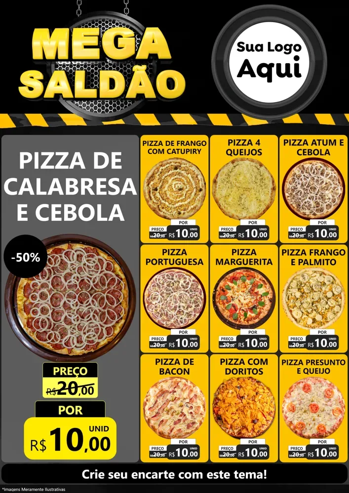 Modelo de Encarte para Encarte A4 Vertical com o tema Mega Saldão para Pizzaria