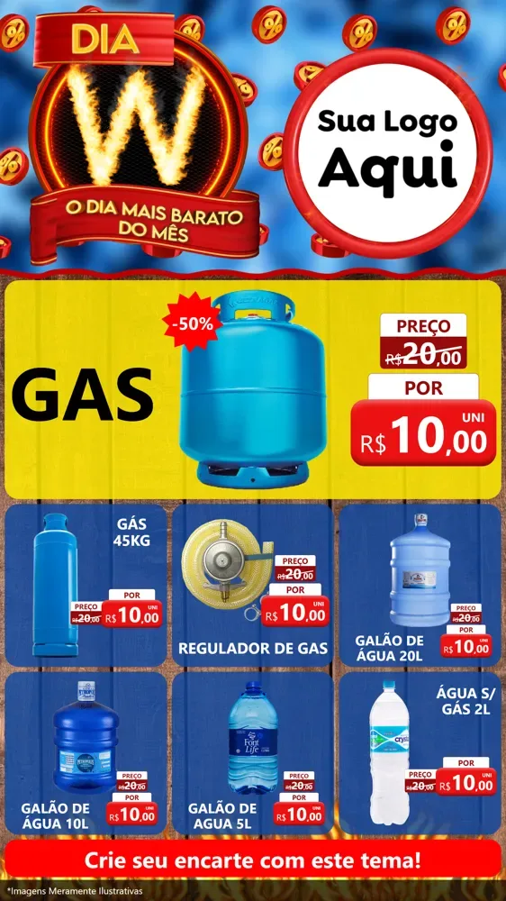 Modelo de Rede Social para Stories com o tema Dia W - O Dia Mais Barato Do Mês para Água e gás
