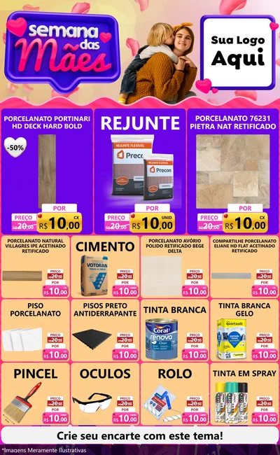 Modelo de Encarte para Encarte Grande com o tema Semana das Mães para Pisos e revestimentos