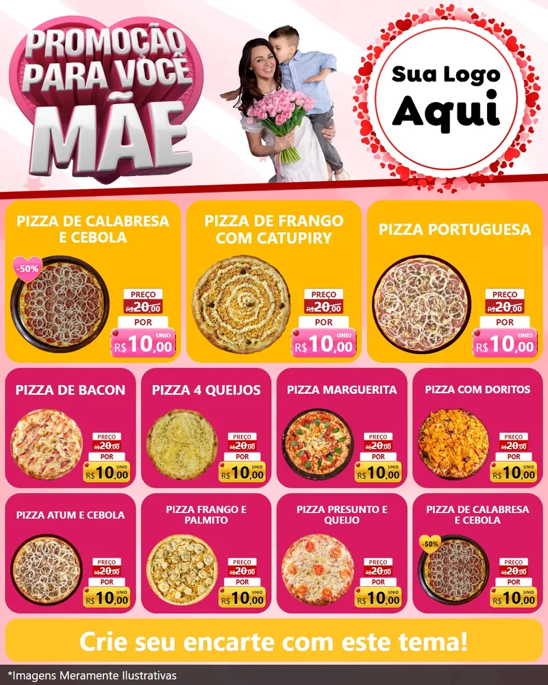 Modelo de Rede Social para Feed Instagram com o tema Promoção Para Você Mãe para Pizzaria