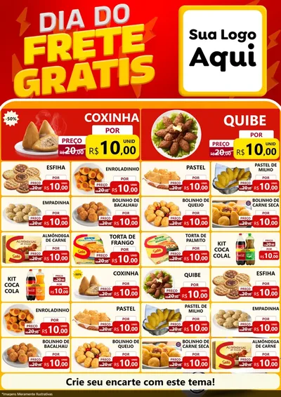 Modelo de Encarte para Encarte A4 Vertical com o tema Dia do Frete Grátis para Salgadaria