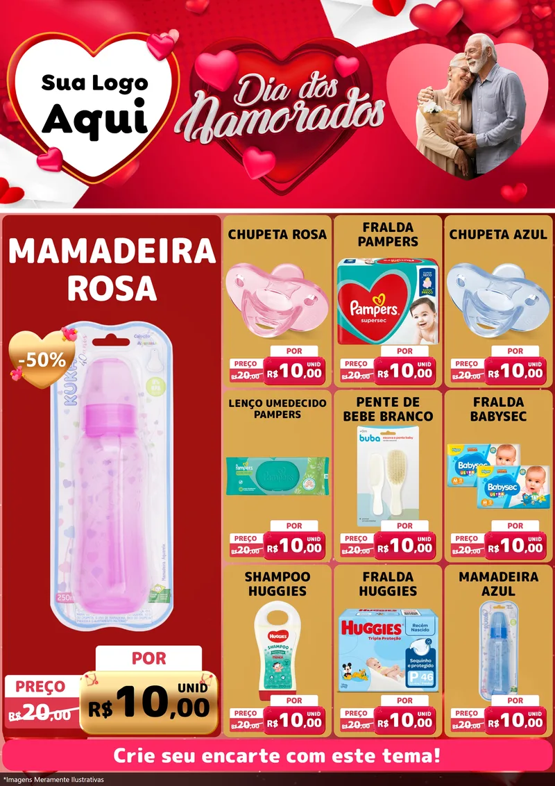 Modelo de Encarte para Encarte A4 Vertical com o tema Dia Dos Namorados para Bebês