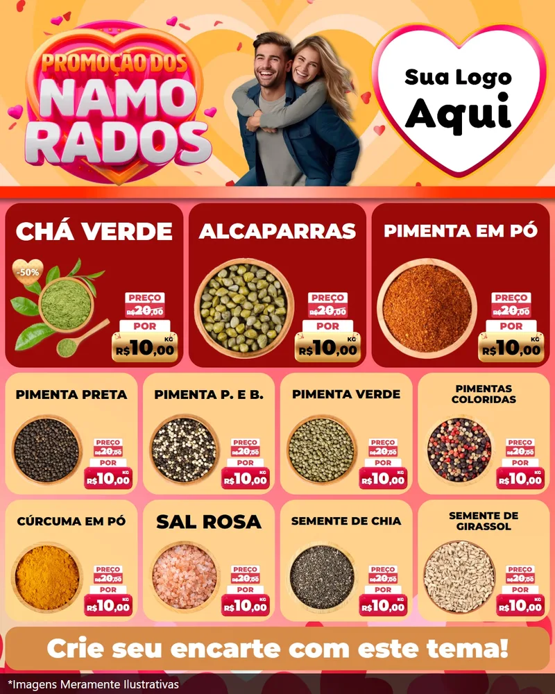 Modelo de Rede Social para Feed Instagram com o tema Promoção dos Namorados para Produtos Naturais