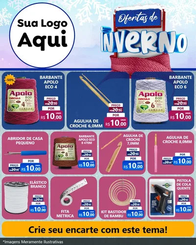 Modelo de Rede Social para Feed Instagram com o tema Ofertas de Inverno para Armarinho e Aviamentos