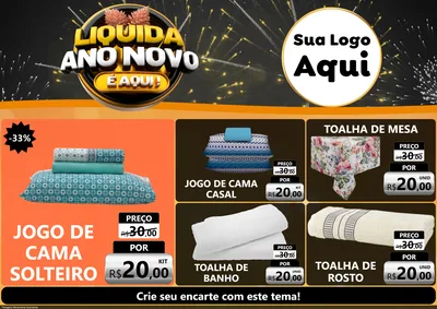 Modelo de Encarte para Encarte A4 Horizontal com o tema Liquida Ano Novo É Aqui! para Cama, Mesa e Banho