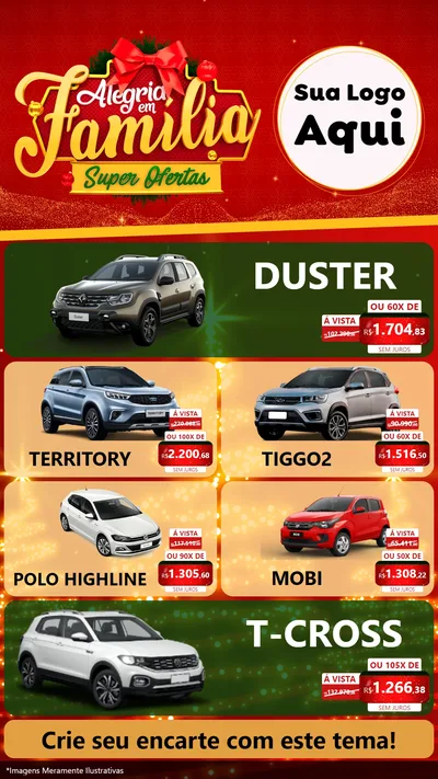 Modelo de TV para TV Vertical com o tema Alegria em Família Super Ofertas - Natal para Concessionaria de Carros