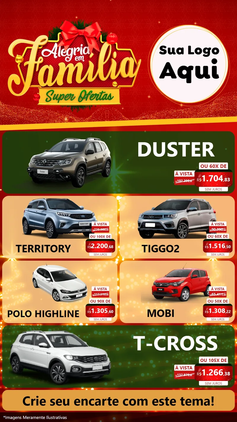 Modelo de TV para TV Vertical com o tema Alegria em Família Super Ofertas - Natal para Concessionaria de Carros