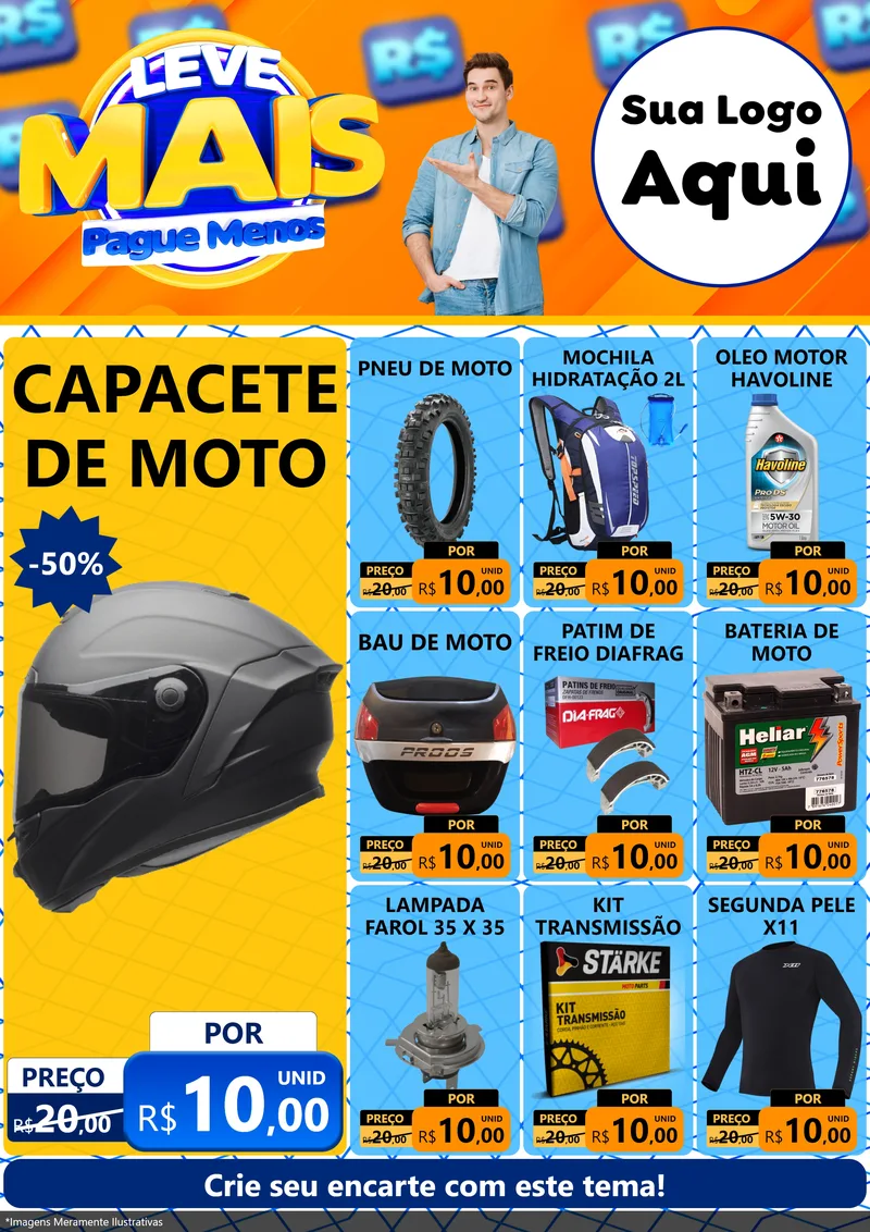 Modelo de Encarte para Encarte A4 Vertical com o tema Leve Mais, Pague Menos para Moto peças