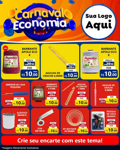 Modelo de Rede Social para Feed Instagram com o tema Carnaval da Economia para Armarinho e Aviamentos
