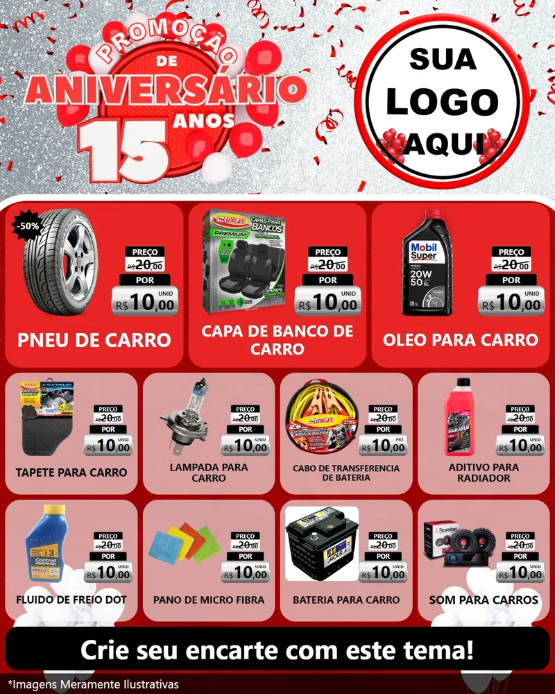 Modelo de Rede Social para Feed Instagram com o tema Promoção de Aniversário - 15 Anos para Auto peças