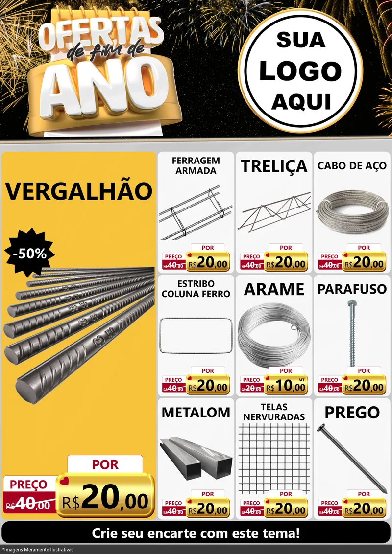 Modelo de Encarte para Encarte A4 Vertical com o tema Ofertas de Fim de Ano para Ferragens