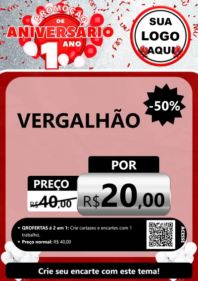 Modelo de Cartaz para Cartaz A4 Vertical com o tema Promoção de Aniversário - 1 Ano para Ferragens