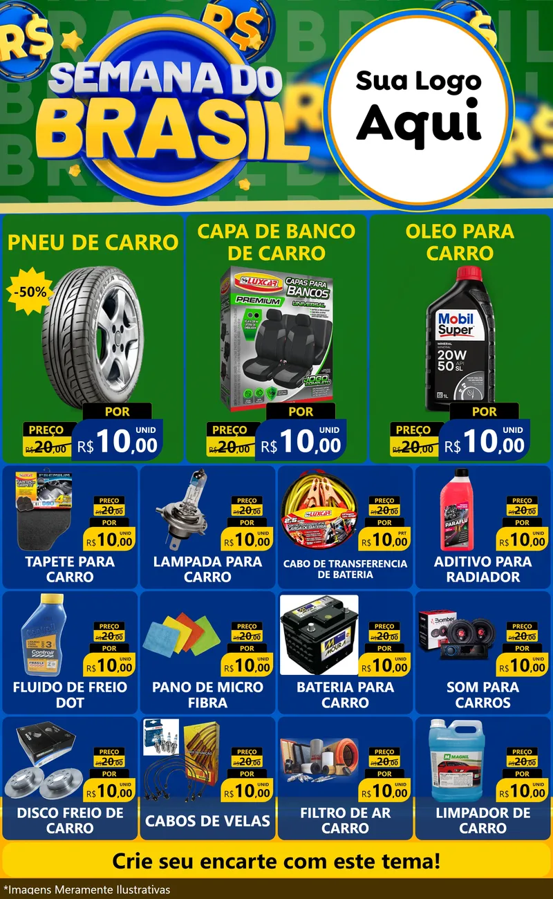 Modelo de Encarte para Encarte Grande com o tema Semana Do Brasil para Auto peças