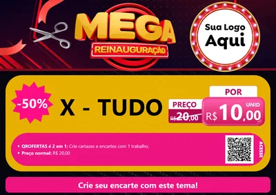 Modelo de Cartaz para Cartaz A4 Horizontal com o tema Mega Reinauguração para Hamburgueria