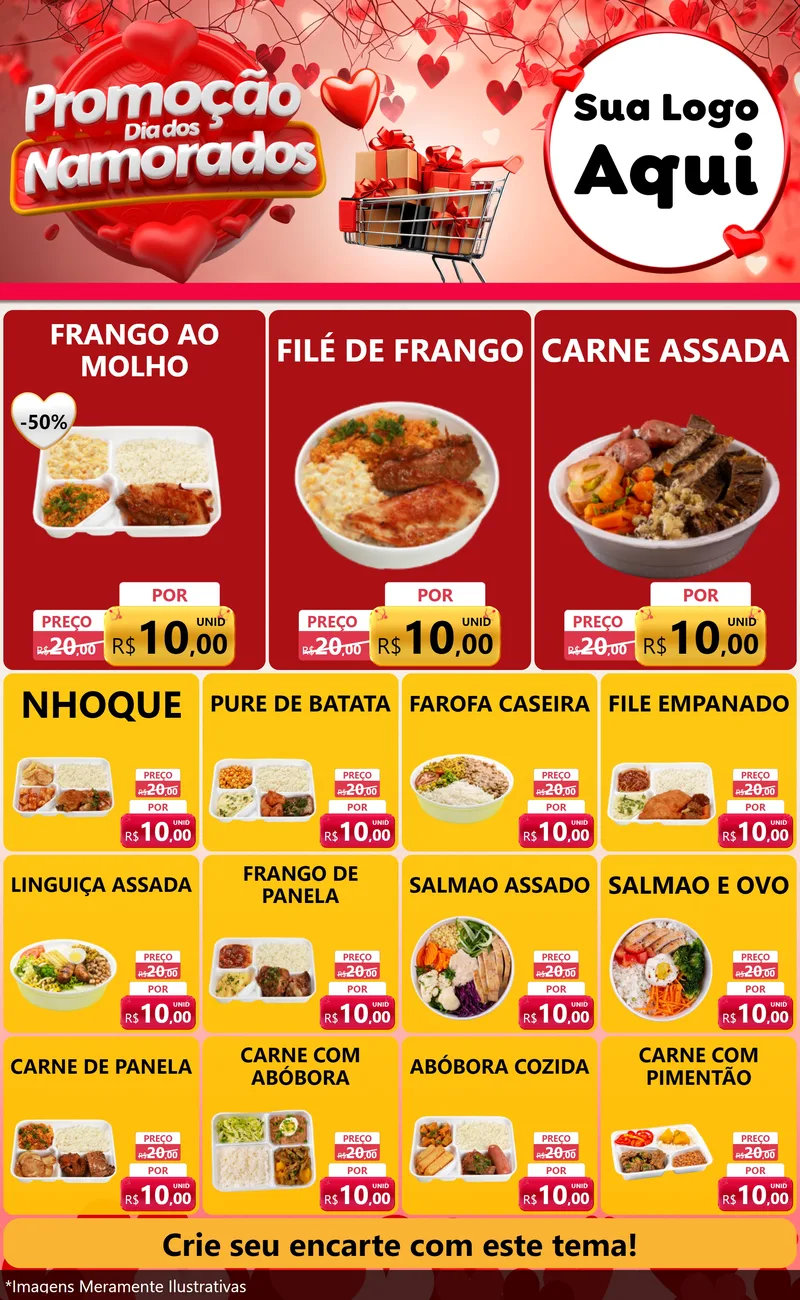 Modelo de Encarte para Encarte Grande com o tema Promoção Dia dos Namorados para Restaurante