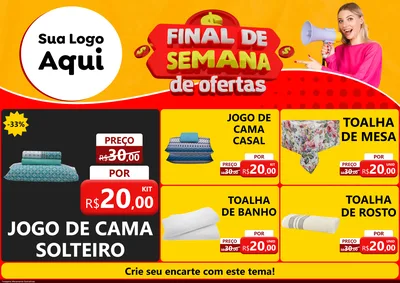 Modelo de Encarte para Encarte A4 Horizontal com o tema Final de Semana de Ofertas para Cama, Mesa e Banho