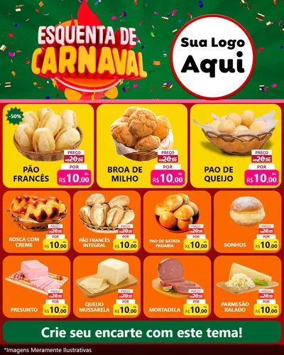 Modelo de Rede Social para Feed Instagram com o tema Esquenta de Carnaval para Padaria
