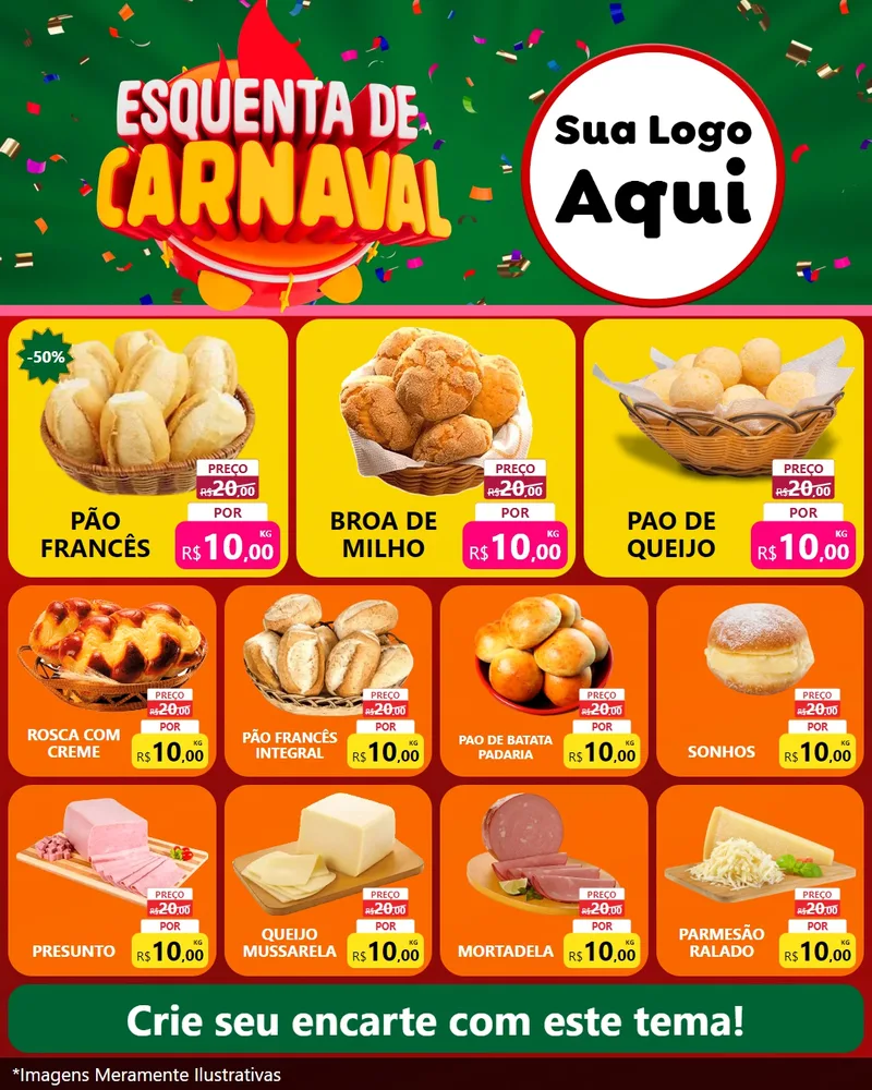 Modelo de Rede Social para Feed Instagram com o tema Esquenta de Carnaval para Padaria