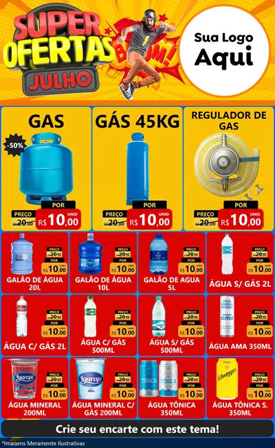 Modelo de Encarte para Encarte Grande com o tema Super Ofertas Julho para Água e gás