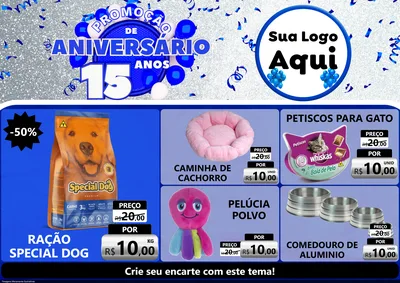 Modelo de Encarte para Encarte A4 Horizontal com o tema Promoção de Aniversário - 15 Anos para Pet Shop