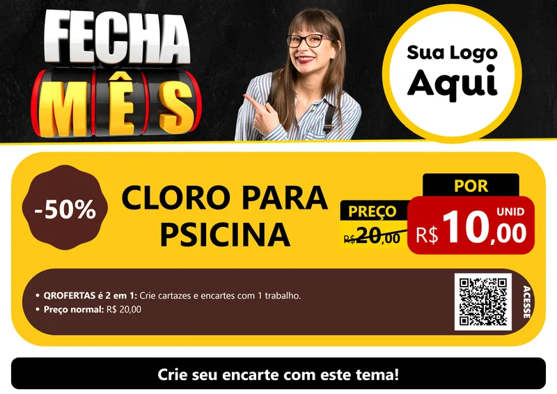 Modelo de Cartaz para Cartaz A4 Horizontal com o tema Fecha Mês para Produtos para Piscina