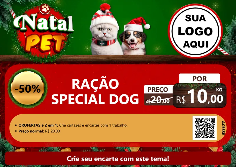 Modelo de Cartaz para Cartaz A4 Horizontal com o tema Natal Pet para Pet Shop