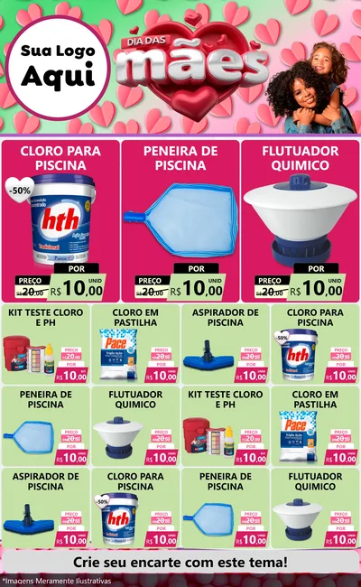 Modelo de Encarte para Encarte Grande com o tema Dia das Mães para Produtos para Piscina