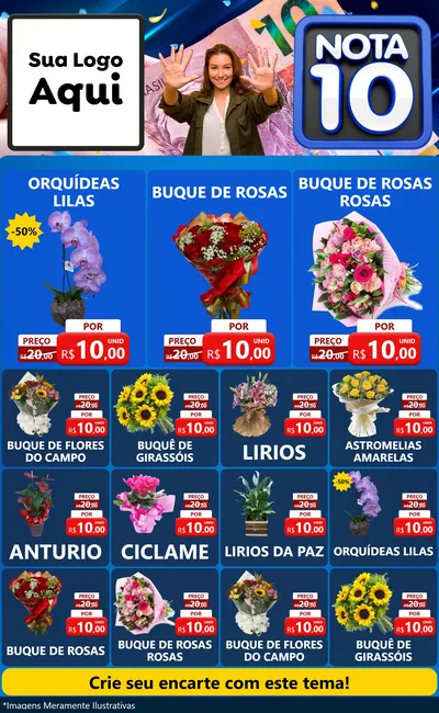 Modelo de Encarte para Encarte Grande com o tema Nota 10 para Floricultura e jardim