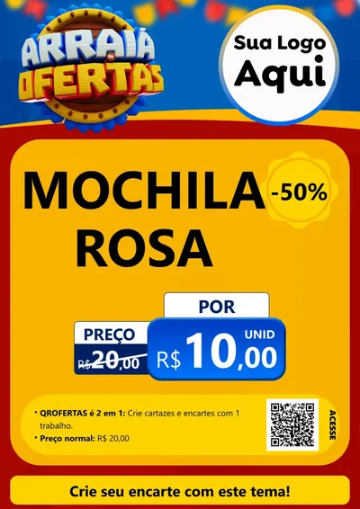 Modelo de Cartaz para Cartaz A4 Vertical com o tema Arraiá de Ofertas - Junina para Papelaria