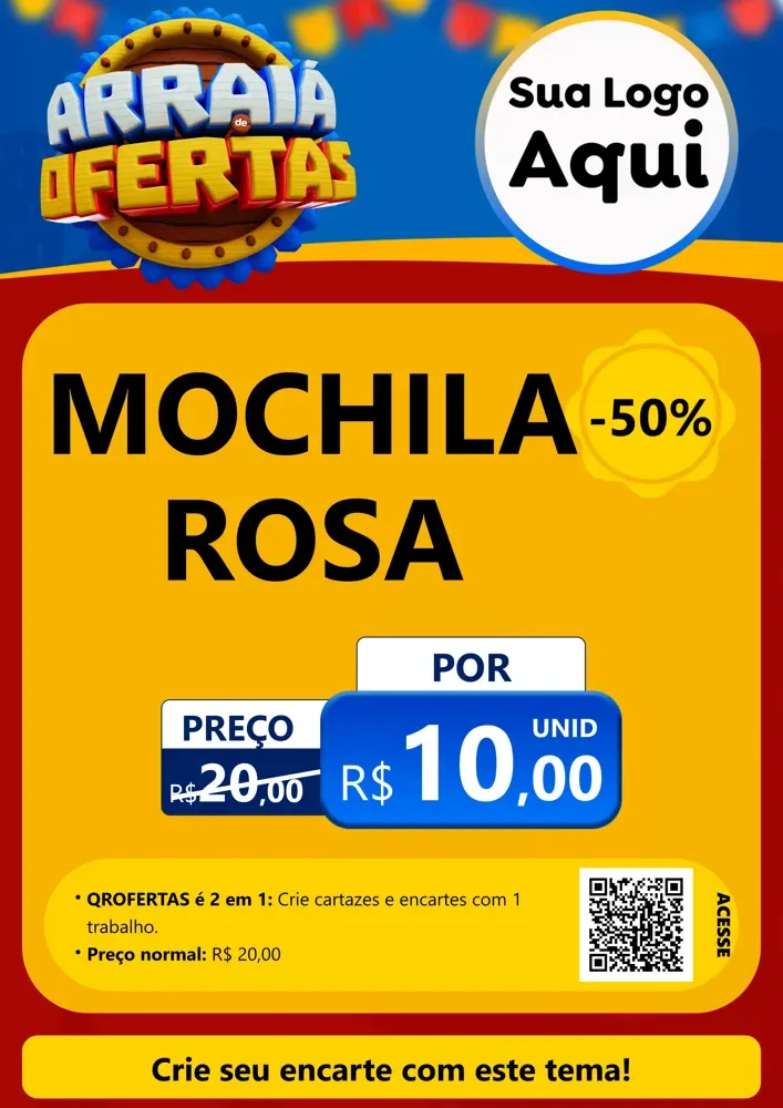Modelo de Cartaz para Cartaz A4 Vertical com o tema Arraiá de Ofertas - Junina para Papelaria