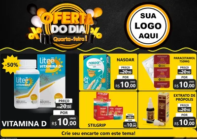 Modelo de Encarte para Encarte A4 Horizontal com o tema Oferta do Dia - Quarta Feira! para Farmácia